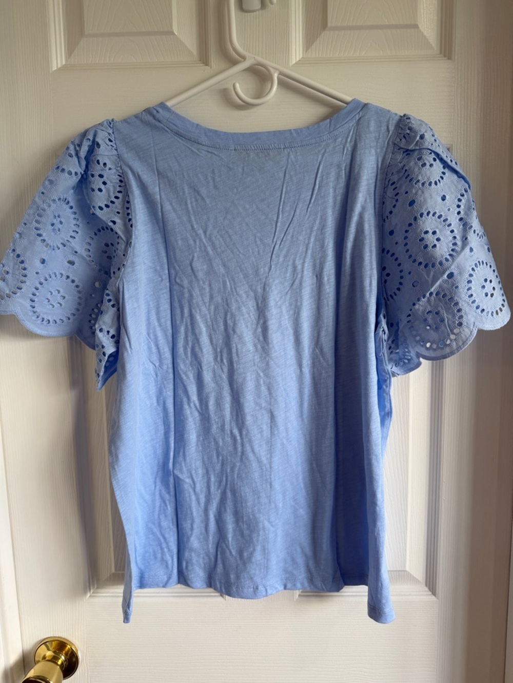 NWT LOFT Light Blue Eyelet Puff Sleeve Tee - Picture 7 of 8